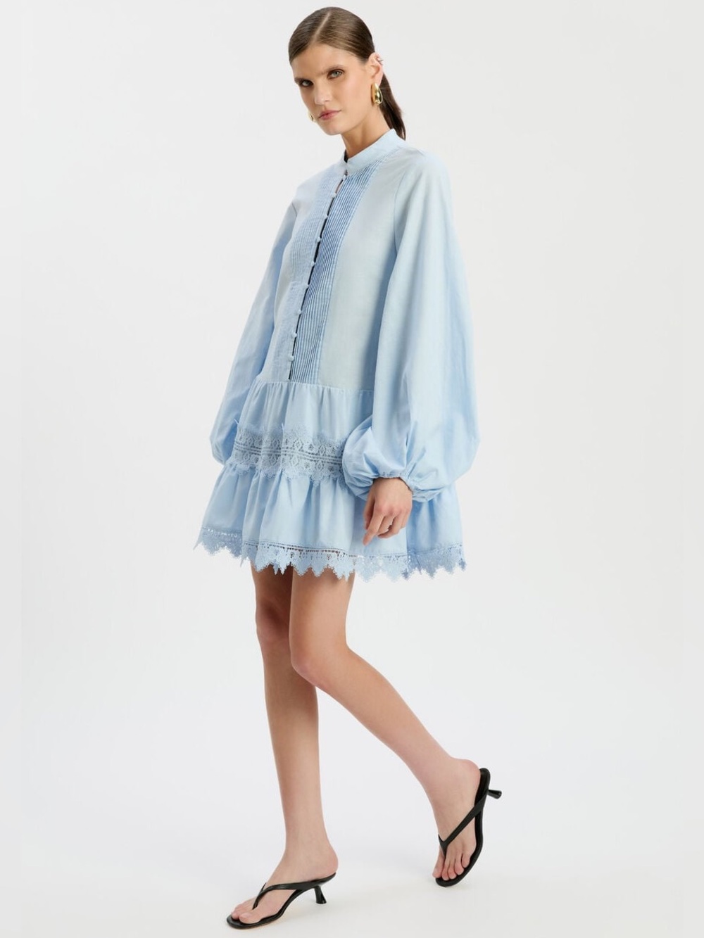 NWT Bardot Antonia Lace Trim Mini Dress Soft Blue Size Medium